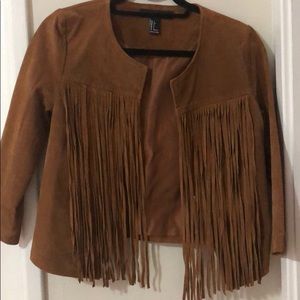 Gorgeous faux suede, Tan Fringe Jacket 3/4 Sleeve